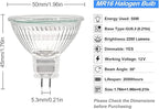 MR16 Halogen Light Bulb 2 pin 50W 12V, High Output GU5.3 Base for Landscape Lights, Track Lights, Fiber Optics, Desk Lamps, 2700K Warm White Dimmable, 6 Pack