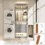 4FT Closet System with 4 Wood Drawers, 48" Closet Organizer System with 10+ Small Shelves & 2 Hanging Rods, Walk-in/Nursery Closet Systems, Set of 2, Grey (48" L x 15" W x 80" H)