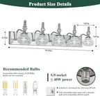 Modern Glass Crystal Vanity Light - Vintage Bathroom Lighting Fixtures Over Mirror, 5 Light Vanity Lights, G9 Bulb (35.43 Inch, Chrome)