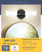 kudos Wall Sconces 16inches Black Vanity Light Fixtures, Modern Sconces Wall Lighting with Milk White Glass, Dimmerable 3000K/4000K/5000K for Bathroom Bedroom, KDVL13-BK