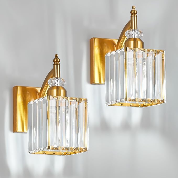 Modern Wall Sconces Set of Two Gold Wall Sconces Indoor Wall Lamp Crystal Wall Light Wall Mounted Room Sconce Wall Lighting Bathroom Vanity Light Fixtures