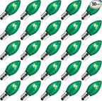 50-Pack C7 Replacement Christmas Light Bulbs, C7/E12 Commercial Grade Vintage Incandescent Light Bulbs for Outdoor Indoor Christmas String Lights, Holiday Parties, Yard Decorations, 5 Watt, Green