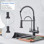 MENATT Commercial Matte Black Brass Faucet, High Arc 3 in 1 Kitchen Sink Faucet with Pull Down Sprayer, RO System Water Filter Integrated