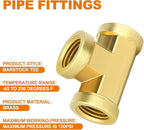 GASHER 2 Pcs Brass Tee Fitting, 1/4" x 1/4" x 1/4" NPT Female Pipe Fittings