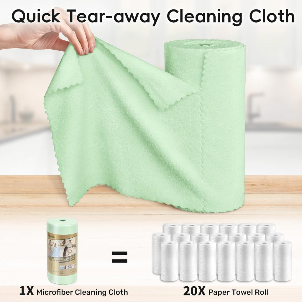 Microfiber Cleaning Cloths Roll, 75 Pack Tear Away Microfiber Towels Roll, 12" x 12" Lint Free Rags, Reusable Cleaning Cloths, Washable, Scratch Free,Ultra Absorbent Dish Rags(Green)