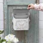 Mailbox Wall Mount Mailboxes for Outside Vintage Mail Boxes for House Outside Metal Drop Box Antique Style Nostalgic Charm Home Decorative, Butterfly Pattern, White