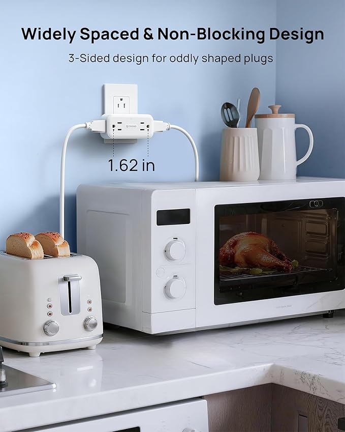 TROND 360 Rotating Outlet Extender 2 Pack, 4 AC Plug Adapter, 900 Joules Surge Protection, 3 Way Charging Station, Multi Plug Wall Outlet for Home Office Travel Dorm Essentials, White