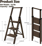 HillhutApex 3 Step Foldable Aluminum Step Ladder with Handgrip, Anti-Slip Pedal, 330lbs Capacity, Lightweight & Portable for Home, Kitchen, Office, Garage (Walnut)