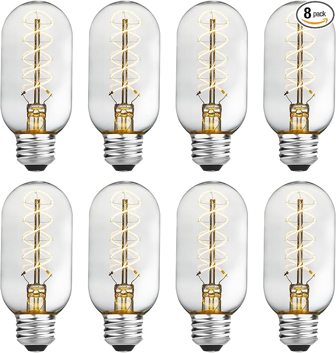 AMDTU Edison Bulbs 40 Watt LED Soft White 2700K, Vintage Super Thin Spiral Filament Non-dimmable, T45 Incandescent Tubular Light Bulb 40W Equivalent, Clear Glass 4W 120V E26 Base, 8 Pack