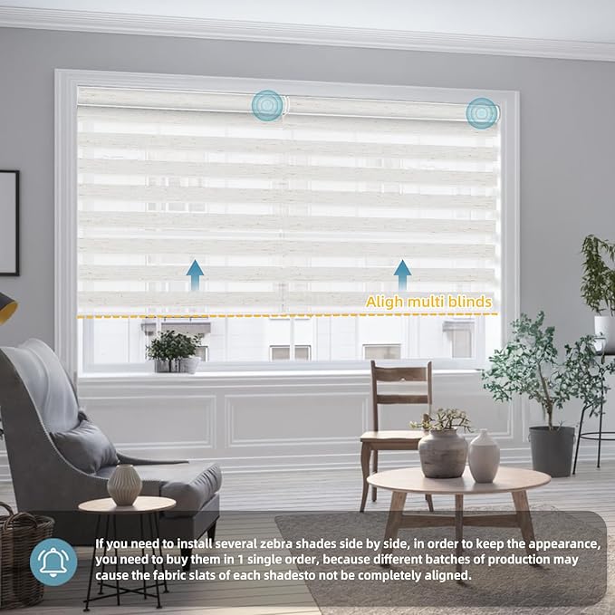 SmartWings Motorized Zebra Shades Work with HomeKit, Alexa, Google Home, 85% Blackout Light Filtering Day Night Sheer Blinds, Privacy Light Control, for Home/Office, Customized, Linen White