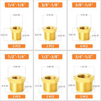 GASHER 20PCS Brass Hex Bushing Fitting Kit - 1/4" - 1/8", 3/8" - 1/4", 1/2" - 3/8", 3/4" - 1/2"