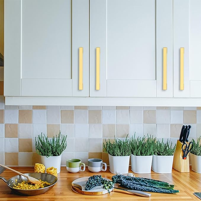 Asidrama 10 Pack 6.3 Inch(160mm) Brushed Gold Kitchen Cabinet Handles, Cabinet Pulls Kitchen Cabinet Hardware for Cupboard Drawer Pulls