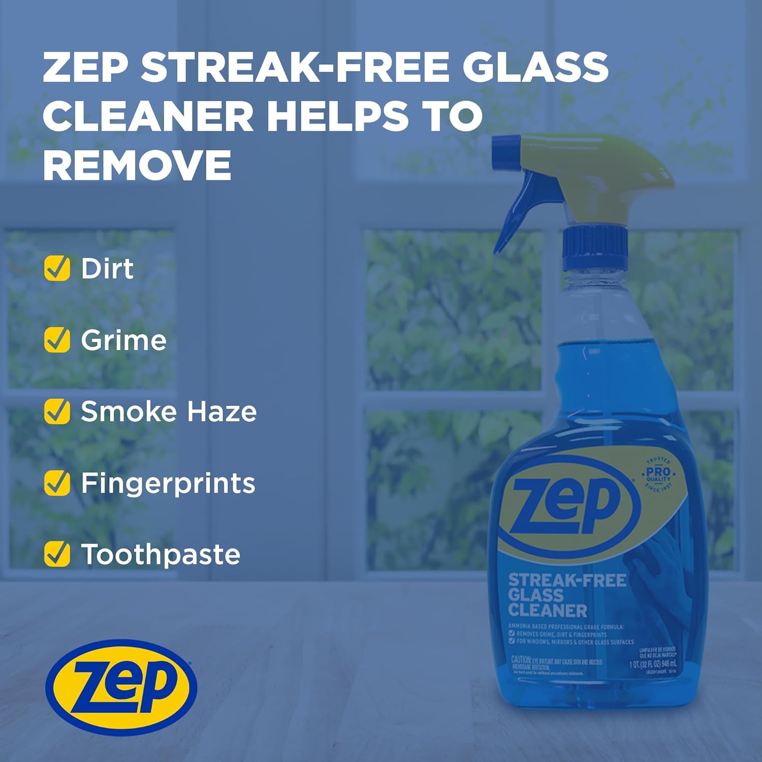 Zep Streak-Free Glass Cleaner - 1 Gallon (Case of 4) ZU1120128 - Professional Grade Formula that Cleans Dirt, Fingerprints, Grime, Smoke Haze, and Toothpaste on Windows, Mirrors, and Other Glass