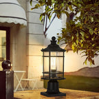 Emliviar Outdoor Post Lights 2 Pack - 12.5 Inch Modern Farmhouse Post Lamps with Seeded Glass in Black Finish, XE229P-S-2PK BK