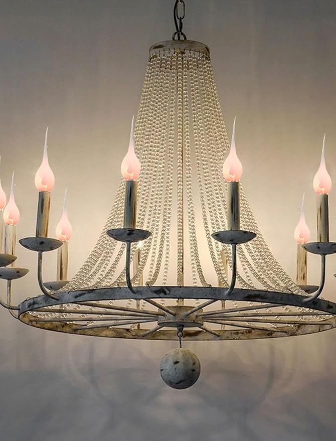 Silicone Dipped Candle Light Bulbs Flicker Flame Replacement Bulbs 1 Watt Country Style Silicone Light Bulbs for Window Candle Lamps Chandeliers, C7/E12 Candelabra Base (12 Pack)