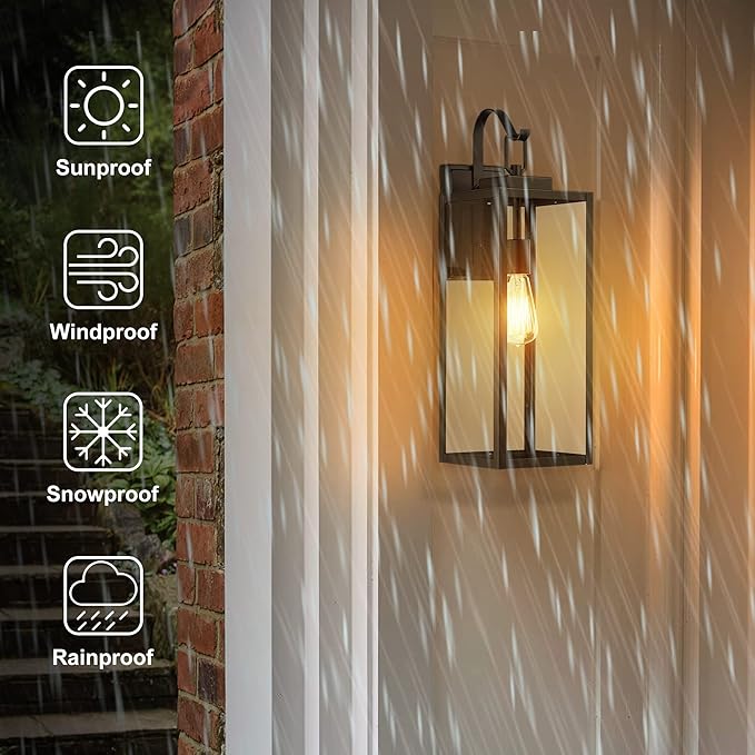 Pia Ricco Extra Large Size Outdoor Wall Lights, 22.5 Inch Matte Black Oversized Exterior Light Fixture with Clear Glass Shade, Front Porch Lighting, Modern Sconce Lantern for House, Garage, ETL Listed