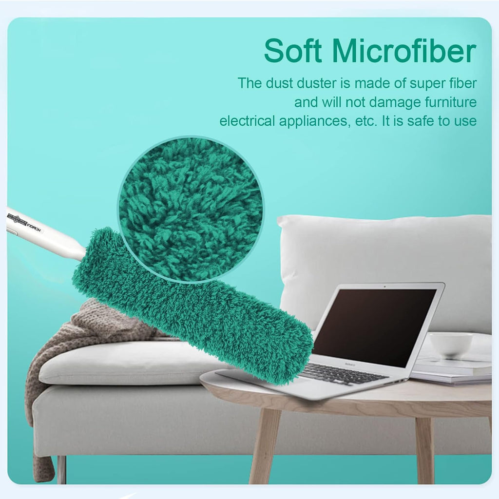 Microfiber Duster, Feather Duster, Dusters for Cleaning, Washable Dusters with Reusable Microfiber Head, Feather Dusters for Cleaning Cobweb, Blinds, Furniture, Cars-Green
