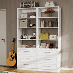 Closet System with Drawers, Wood Closet Organizer System with Adjustable Shelves and Extra Hanging Rod, 81"Tall Closet System for Small Closets, Modular Walk-in Closet System, White (4FT)