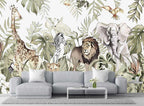 Hand-Painted Beautiful Wall Mural Pattern of Tropical Plants and Various Animals, Large Art Wall Background Wallpaper(Non-self-Adhesive)