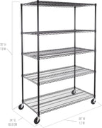 Seville Classics UltraDurable Heavy Duty NSF Solid Steel Wire Rack Storage Unit, Organizer for Garage, Warehouse, Office, Restaurant, Classroom, Kitchen, Black, 5-Tier Shelving, 48" W x 24" D