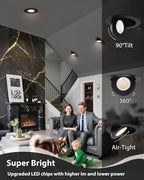 zouzai 6 inch 5CCT Gimbal Black Led Recessed Lights, 360°+90° Adjustable Directional Recessed Lighting, 2700K-5000K Dimmable Retrofit Eyeball Can Lights with Jbox, ETL&Energy Star(Black,6 Pack)