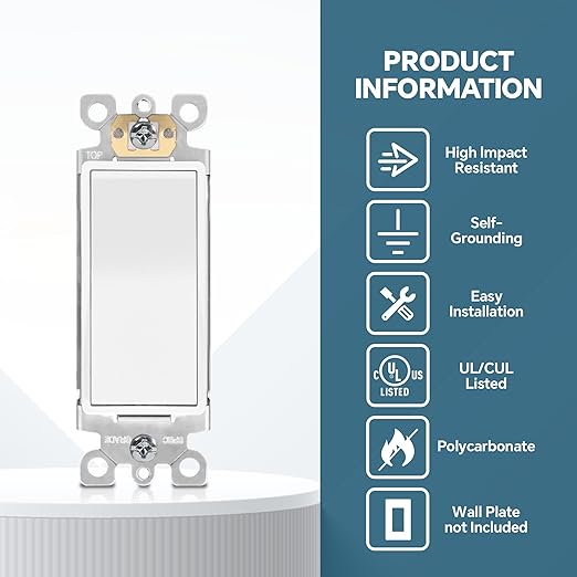 ThunderWay Matte White Single-Pole Decorator Wall Light Switch, Decorative Paddle Rocker Switch Replacement, 15A 120/277V, UL Listed for Residential Grade Applications, 20 Pack