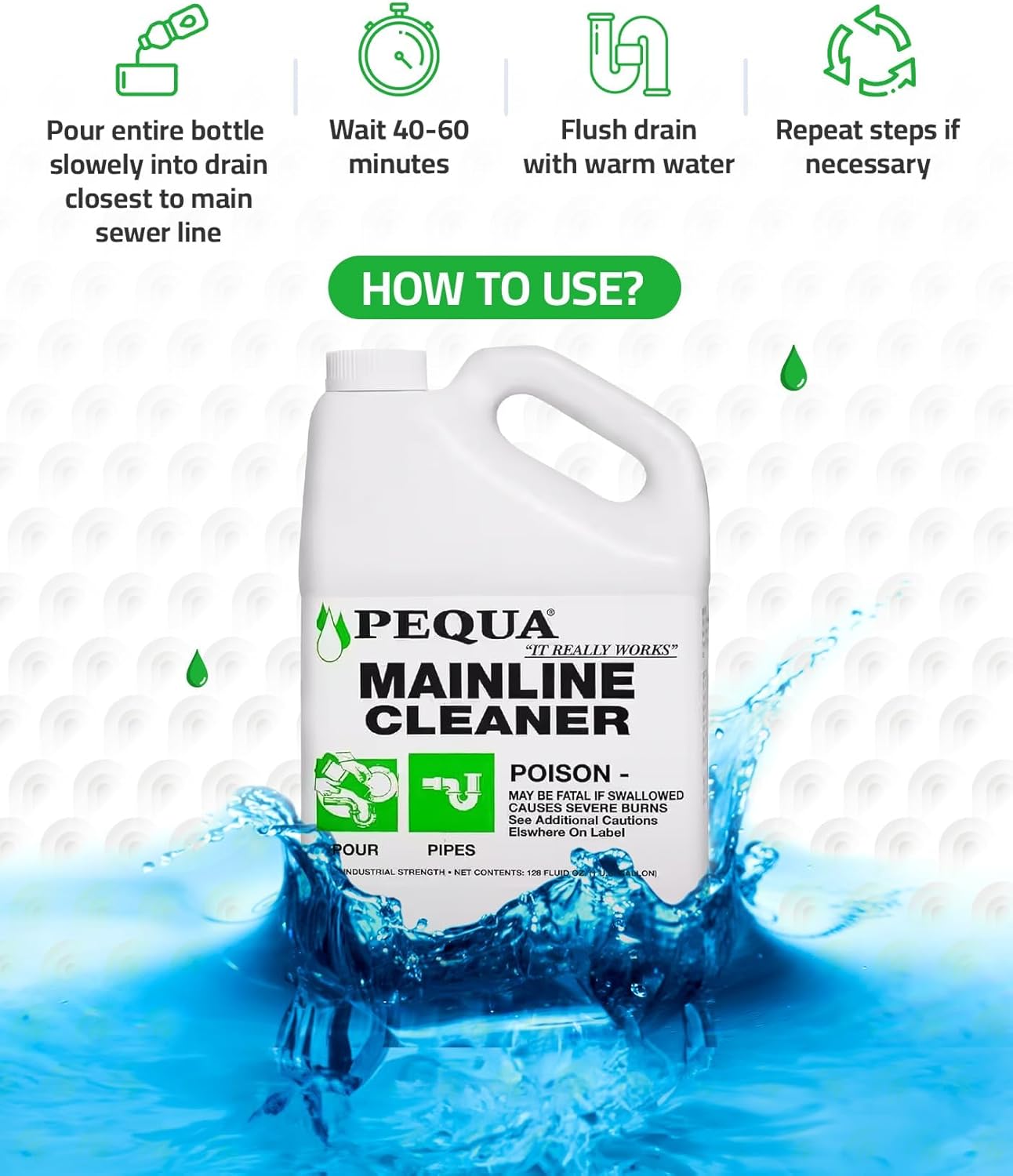PEQUA INDUSTRIES Main Line Cleaner - Heavy-Duty Main Drain Opener for Drain Pipes, Sewer Lines and Septic Tanks, Dissolves Hairs and Organic Matter, Safe for All Septic Systems (1 Gallon (Pack of 1))