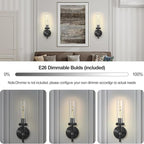 Knurled Wall Sconces Set of Two, Black Wall Sconce Lights, 14" Black Bathroom Wall Sconces, Glass Linear Sconce Wall Lighting, Vanity Lights Bathroom Light Fixture Wall Lights for Living Room
