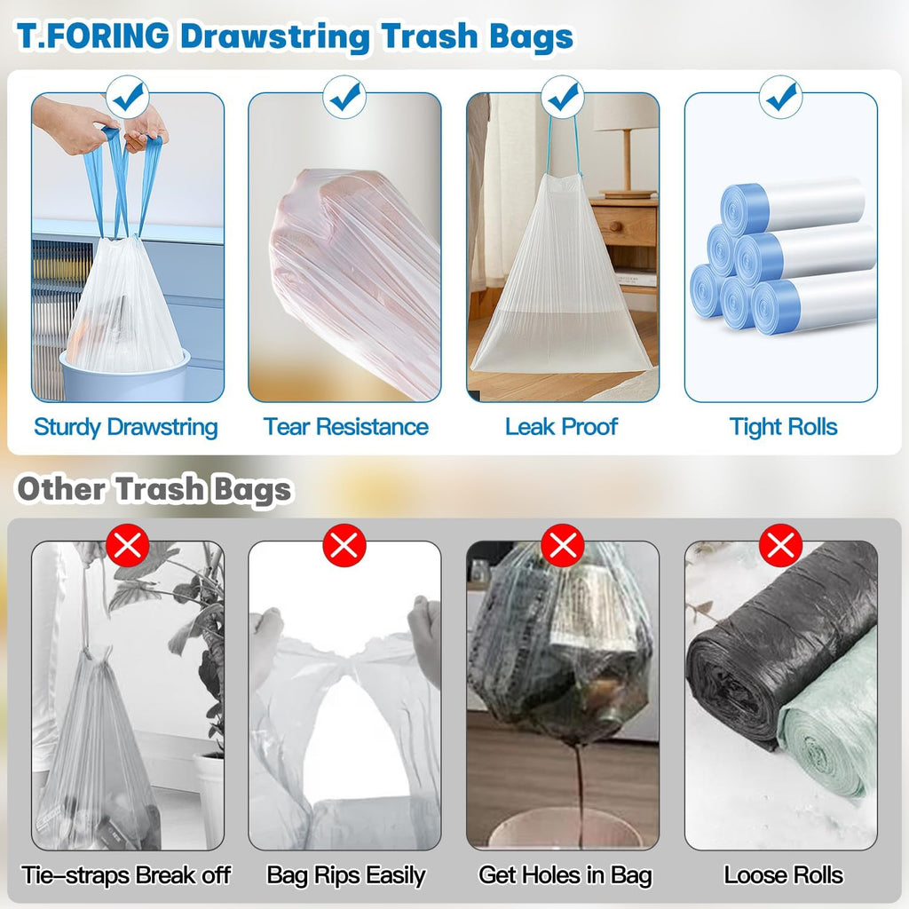 3 Gallon Trash Bags Drawstring 0.96 Mil - 120 Count 12 Liter Small Garbage Bags for Bathroom, Strong White Unscented Plastic Wastebasket Bin Liners for Toilet Office and Bedroom