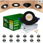 zouzai 4 inch 5CCT Gimbal Black Led Recessed Lights, 360°+90° Adjustable Directional Recessed Lighting, 2700K-5000K Dimmable Retrofit Eyeball Can Lights with Jbox, ETL&Energy Star (Black,12 Pack)
