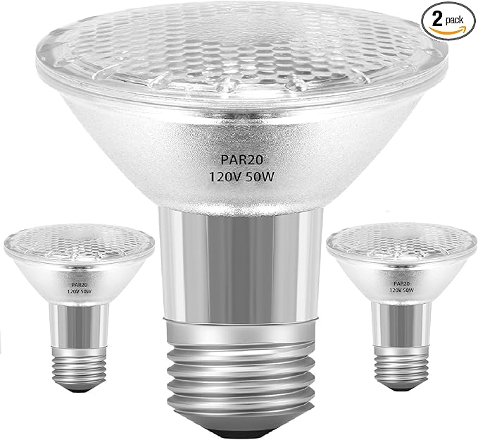 50W 120V Par20 Bulbs 2 Pack, 50 Watt Dimmable Par20/FL25 Halogen Flood Light Bulb,Warm White 2800K E26 Track Light Bulb for Hood Range Lights Bulb,4-in Recessed Can