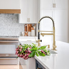 Fapully Commercial Kitchen Faucets with Pull Down Sprayer Brushed Gold LED Single Handle Faucet for Kitchen Sink, Kitchen Faucet with Soap Dispenser and Deck Plack for 4 Hole