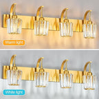 Modern Bathroom Vanity Light, 4-Light Gold Wall Sconce with Crystal Accents, Over Mirror Bathroom Lighting Fixture, 32.67" Long Dimmable Vanity Lamp for Makeup, Easy Installation