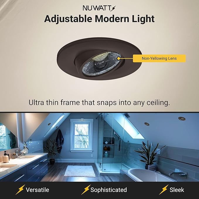 NUWATT | 16 Pack | Bronze 3 Inch Round Adjustable LED Ceiling Light Gimbal Recessed Lighting Dimmable Canless Light 5CCT 2700K | 3000K | 3500K | 4000K | 5000K 8W 600 Lumens IC-Rated Wet Rated 120V