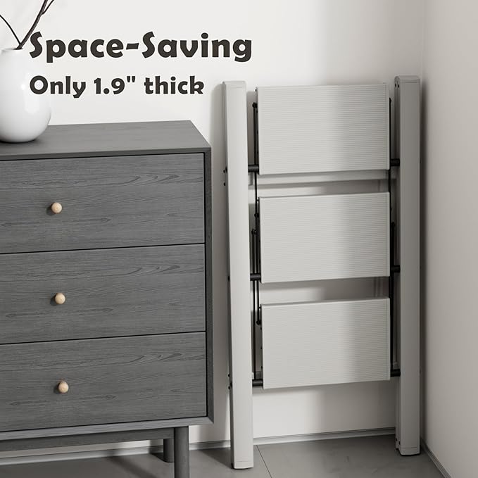 Taranta 3 Step Ladder,Aluminum Lightweight Folding 3 Step Stool with Anti-Slip Wide Pedal,330lbs Capacity Step Ladder for Household,Kitchen,Office - Misty Gray