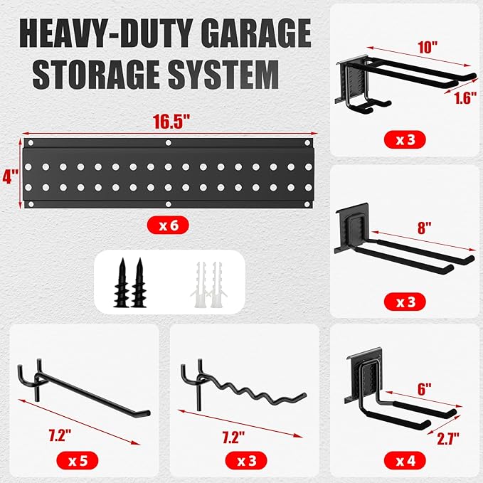 Garage Tool Organizer Wall Mount 96 inches with 18 Adjustable Heavy-Duty Hooks, Garage Organization, Garden Tool Storage Rack, Yard, and Shed, Holds Up to 750 lbs