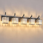 Crystal Vanity Lights - Black 5 Light Modern Bathroom Vanity Light Fixtures Over Mirror