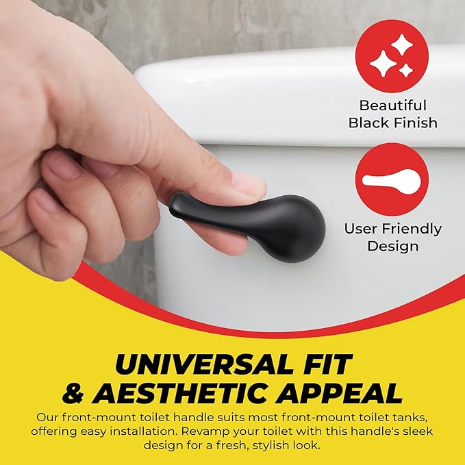 Qualihome Front Mount Toilet Handle Replacement Kit - Black Flush Handle with 2 Inch Universal Toilet Flapper Replacement - Easy Install Toilet Lever & Flapper - Toilet Flusher Kit