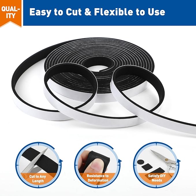 MAGZO Weather Stripping Door Seal, 1/2 in W X 1/8 in T X 99 Ft Total Adhesive Foam Insulation Tape for Windows 16.5 ft X 6 Rolls, Black