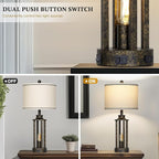 27.5" Bronze Farmhouse Table Lamps for Living Room, Tall Vintage Lamps Set of 2 with USB A+C Charging Port & AC Outlet, Rustic Bedside Lamp with Night Light, Bedroom Lamp for Nightstand Side End Table