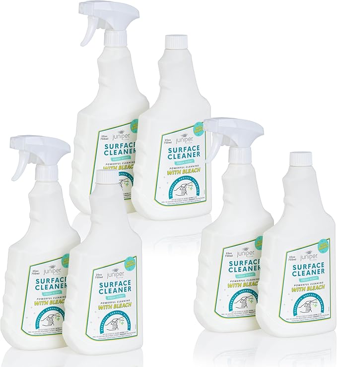 Juniper, Surface Cleaner With Bleach, All-Purpose Cleaner for Bathroom, Kitchen, Toilet, 25 Fl. Oz Trigger Spray Bottle, (Pack of 6), Total 150 Ounce