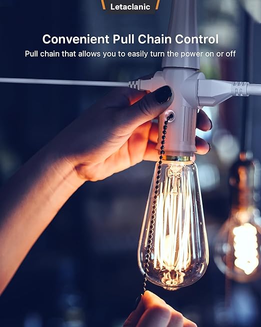 Light Socket to Plug Adapter, 2-Pack Pull Chain 2/3 Prong Light Socket Adapter E26/E27 Light Bulb Outlet Socket Polarized Plug Converter for Garages, Living Rooms, hallways, and More