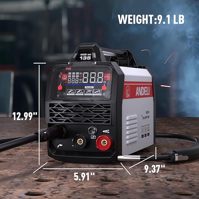 ANDELI 135Amp MIG Welder 110V/220V Dual Voltage, Portable Gasless Welder Flux MIG/Lift Tig/Stick 3-in-1 Multiprocess Welder LED Digital Display Welding Machine IGBT Inverter Welder