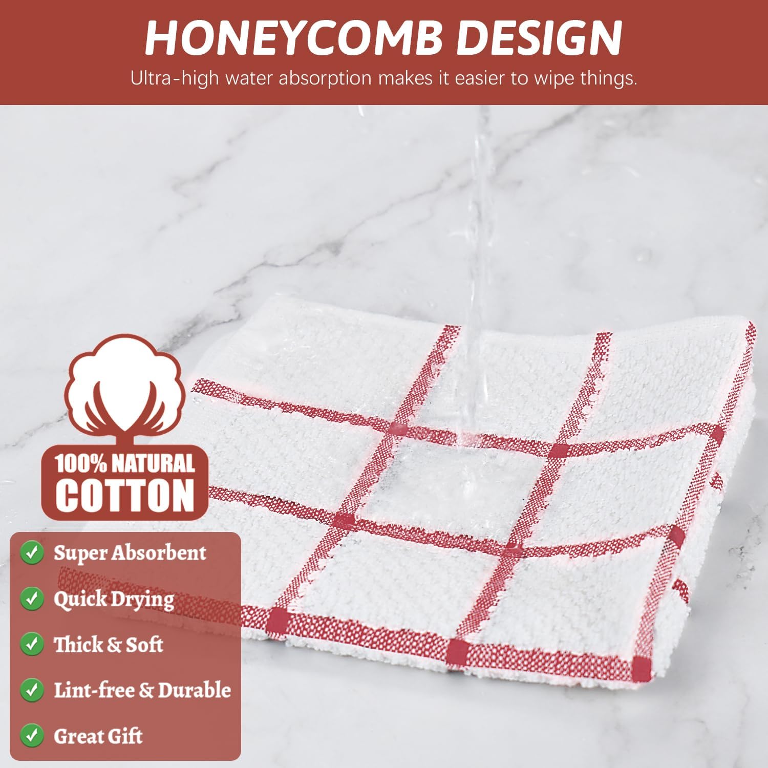 Nialnant 8 Pack Dish Cloths for Washing Dishes, 100% Cotton Reusable Cleaning Rag, Quick Drying Dish Towels for Kitchen, 12x12 Inches, Red Plaid