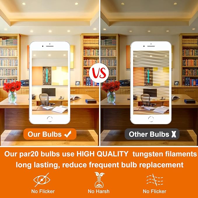 PAR20 Flood 39W 120V 480 Lumens- 6 Pack PAR20 Flood Light Bulbs with E26 Base, PAR 20 Dimmable 2800K Warm White, Long Lasting 39W PAR 20 Bulb for Recessed Lighting & Hood Range Light Bulbs