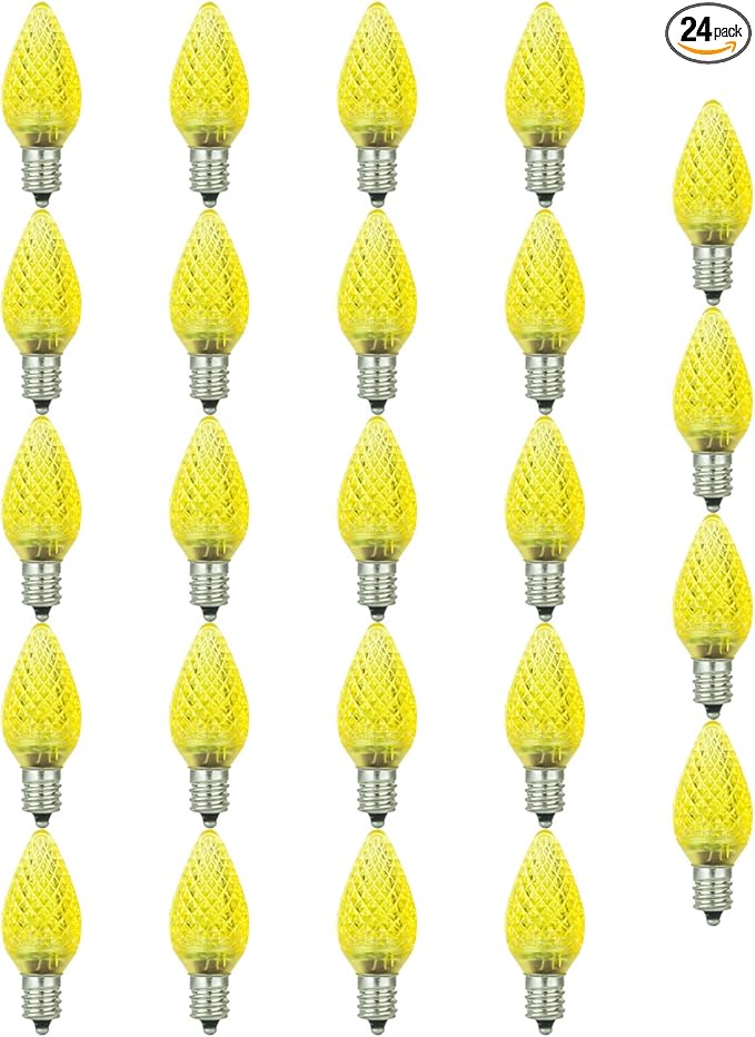 Sunlite 40462 LED C7 Holiday Decorative Light Bulb, 0.4 Watts, E12 Candelabra Base, Faceted Christmas-Lights; Nightlight, Yellow