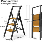 HillhutApex 3 Step Foldable Aluminum Step Ladder with Handgrip, Anti-Slip Wide Pedal, 330 lbs Capacity, Lightweight & Portable for Home, Kitchen, Office (Black & Woodgrain)