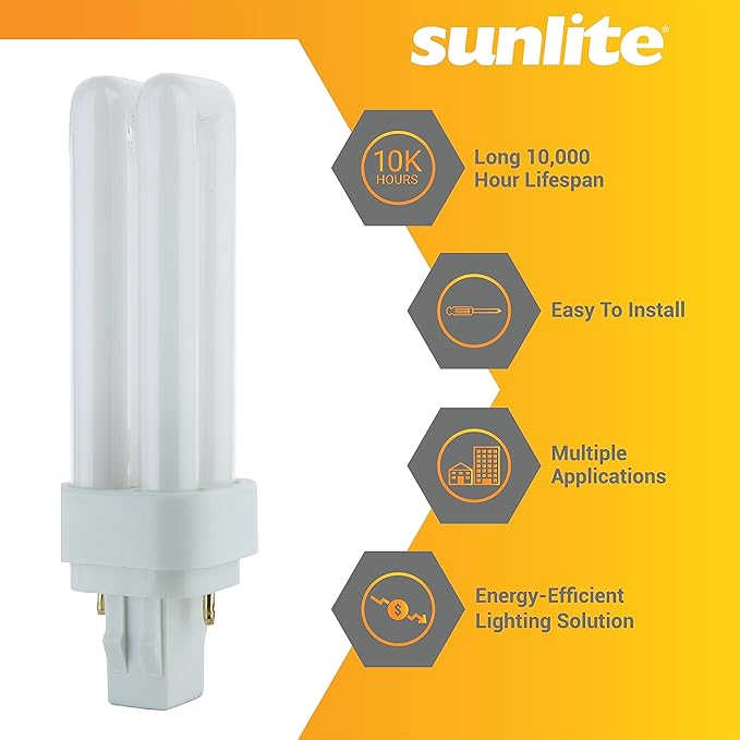 Sunlite 40539 PLD13/SP30K/10PK Double Twin Tube Compact Fluorescent Lamp, PLD 2-Pin, 13 Watts, 660 Lumens, 3000K Warm White, 2-Pin (GX23-2) Base, 10 Pack