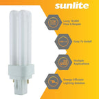 Sunlite 40539 PLD13/SP30K/10PK Double Twin Tube Compact Fluorescent Lamp, PLD 2-Pin, 13 Watts, 660 Lumens, 3000K Warm White, 2-Pin (GX23-2) Base, 10 Pack