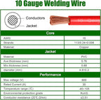 10 Gauge Battery Cable Copper Wire, 50FT Red+50FT Black 10 AWG Welding Cable Standard USA OFC Wire for Automotive, Battery, Solar, Marine and Generator